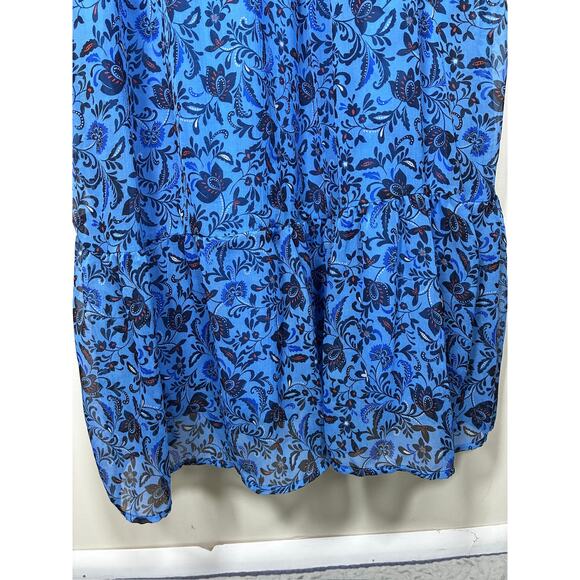 Old Navy Royal Blue Midi Dress XL Floral Tiered Cottagecore Modest Fall Wedding - Picture 3 of 11